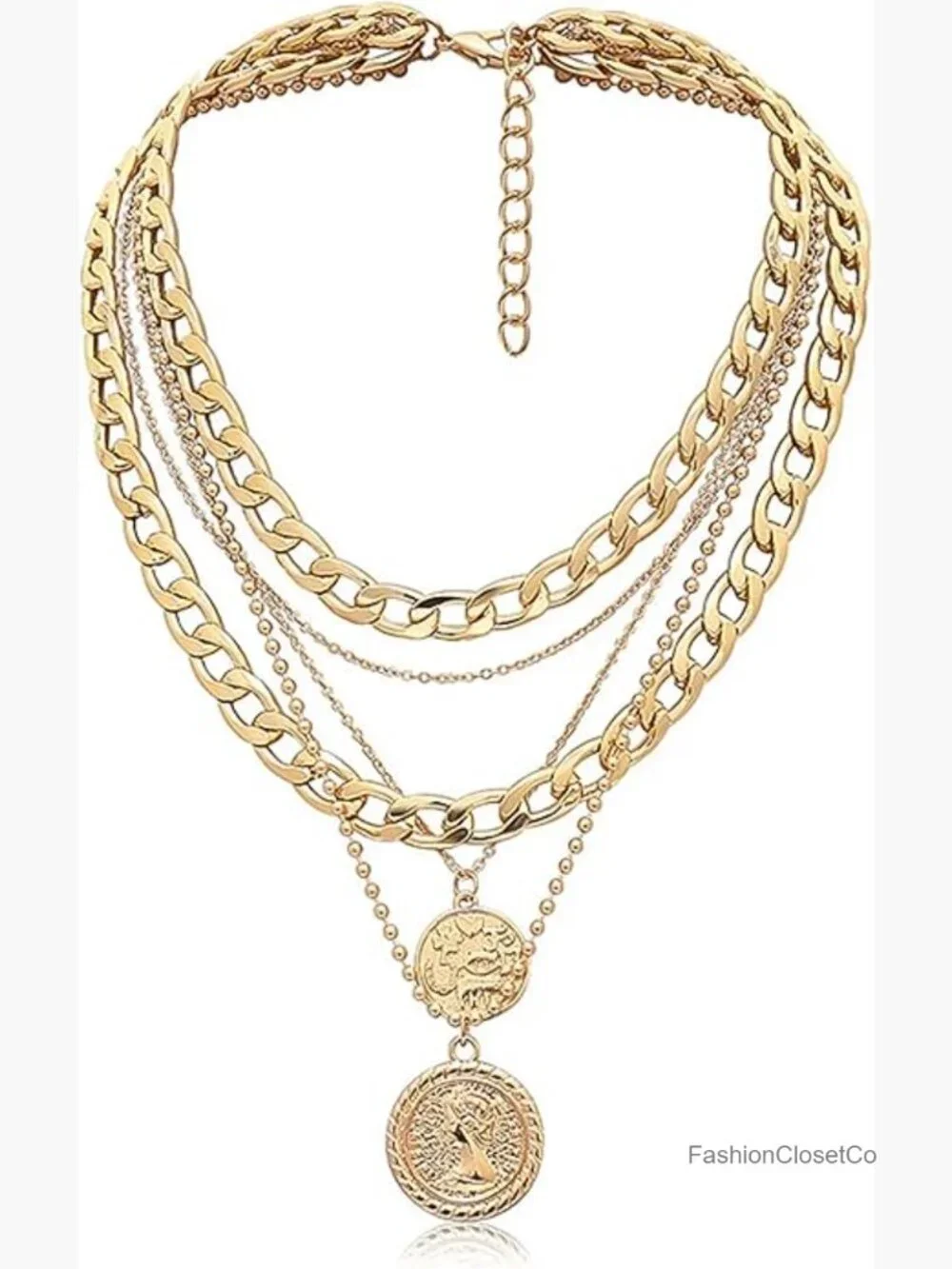 Layered Coin Pendant Necklace Set Dainty Chunky Chain Choker Jewelry - Picture 1 of 7